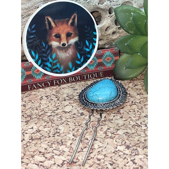 WESTERN Blue TURQUOISE HAIR PIN Clip Silver Southwest Comb Barrette LARGE - Picture 6 of 9